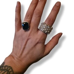 Fashion Jewelery Stretch Silver Ring With Rhinestones